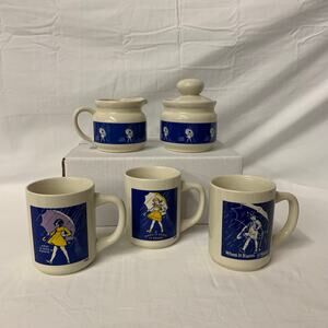 Vintage 5pc Morton Salt Girl Mug Set